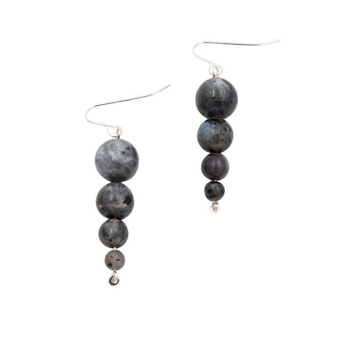 Earth Song Jewelry Larvikite Sterling Silver Pendulum Earrings For NY Fashion Week 