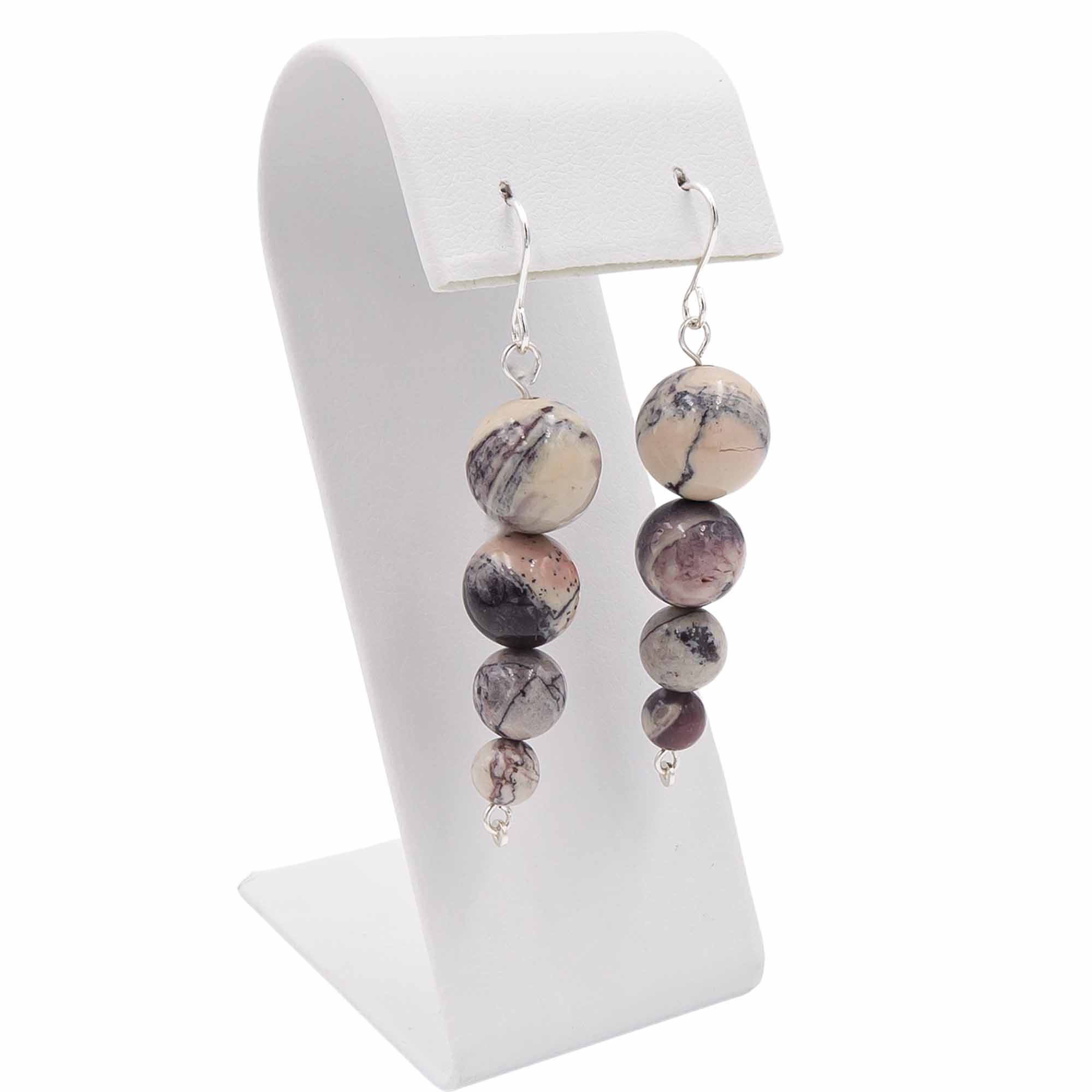 Earth Song Jewelry Porcelain Jasper Pendulum Sterling Silver Earrings Eco-Friendly Handmade In Colorado, USA