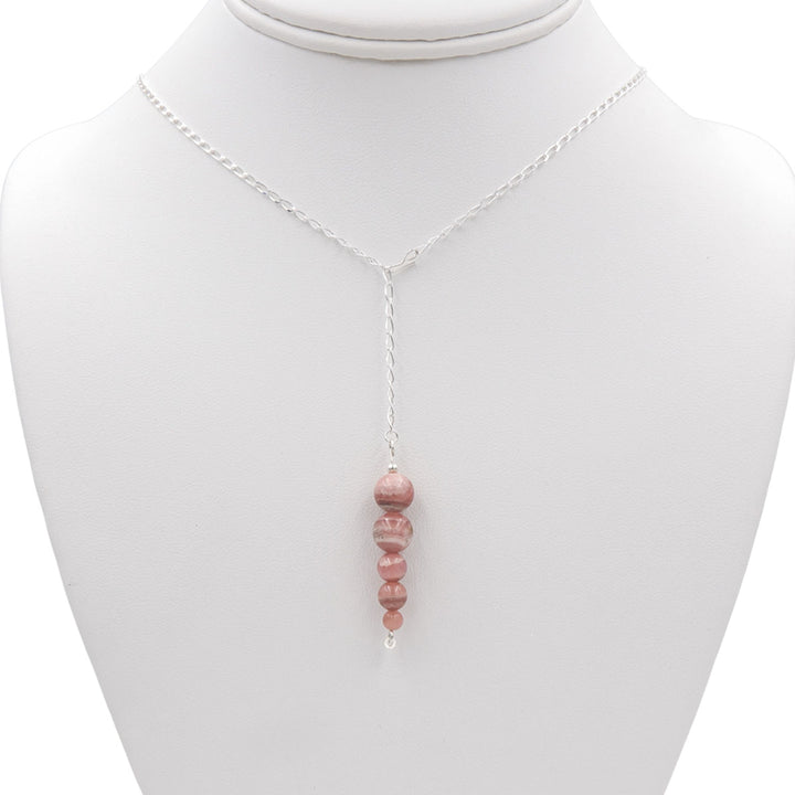 Earth Song Jewelry Handmade Porcelain Rhodochrosite Sterling Silver Lariat Necklace - Eco-Friendly Jewelry handmade in Colorado, USA