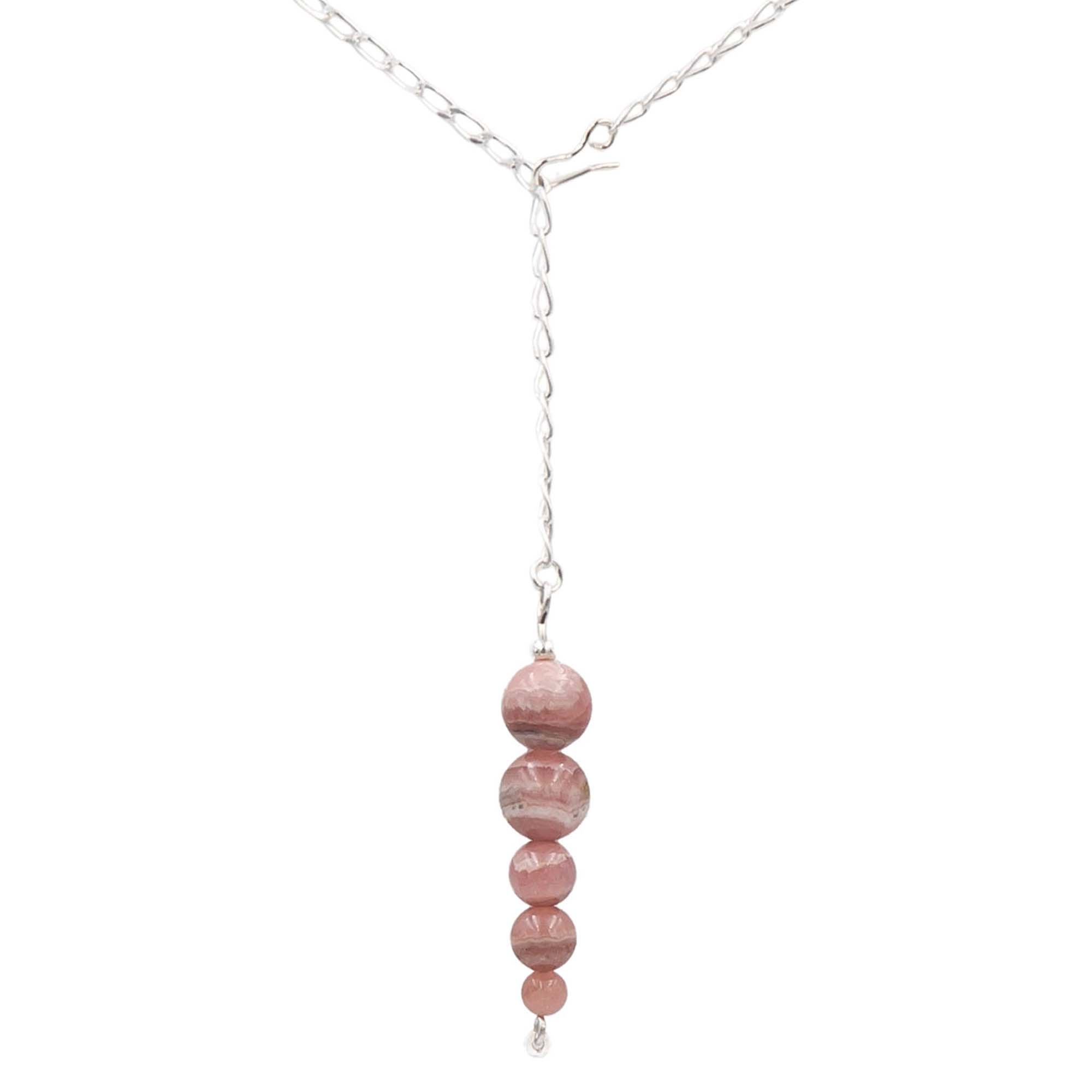 Earth Song Jewelry Handmade Rhodochrosite Pendant Sterling Silver Lariat Necklace - Eco-Friendly Jewelry handmade in Colorado, USA