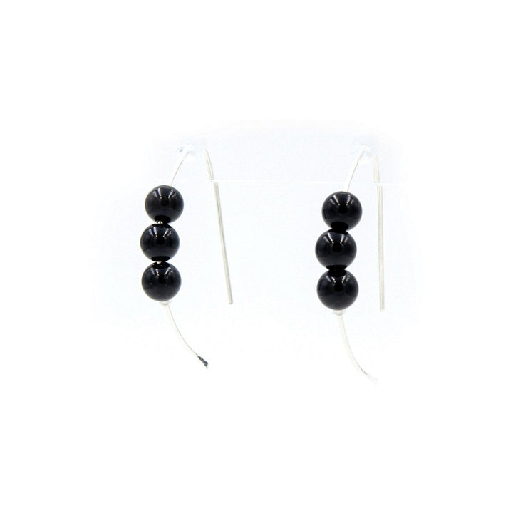 Earth Song Jewelry - Handmade onyx sterling silver curves earrings hanging