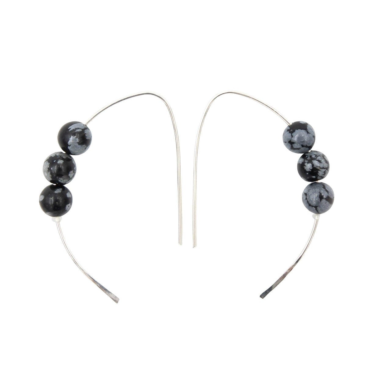 Earth Song Jewelry - Handmade snowflake obsidian sterling silver curves earrings