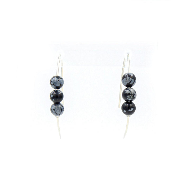 Earth Song Jewelry - Handmade snowflake obsidian sterling silver curves earrings hanging