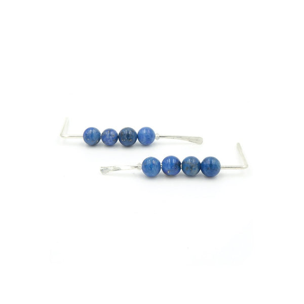 Earth Song Jewelry Hammered Blue Denim Lapis Sticks Sterling Silver Handmade Earrings