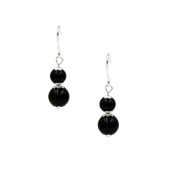 Earth Song Jewelry ~ Earrings with glossy black Onyx stones complemented by silver caps. 