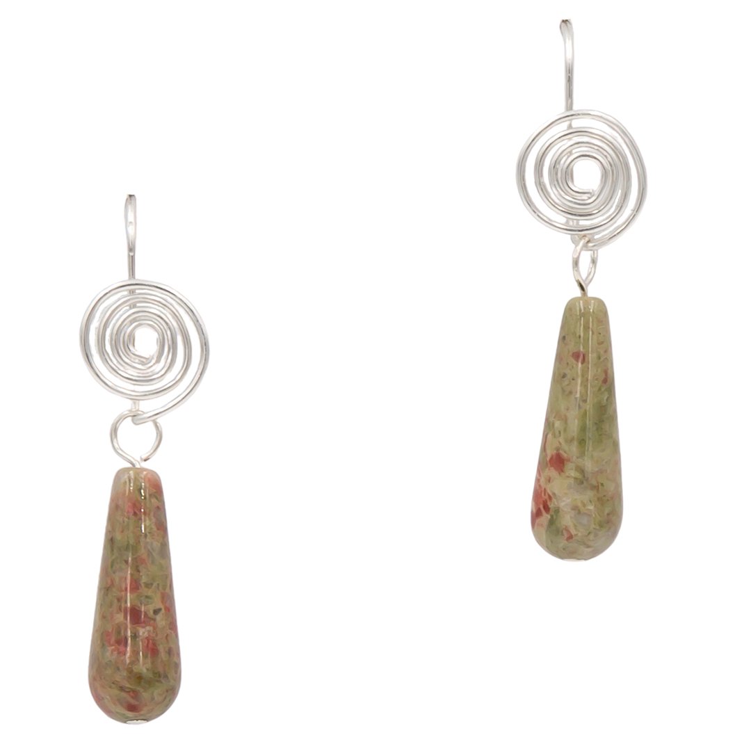 Earth Song Jewelry - Handmade Unakite Sterling Silver Coil Earrings Interchangeable