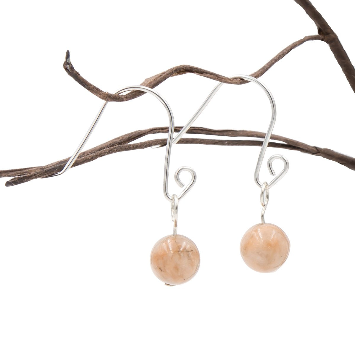 Earth Song Jewelry - Handmade Peach Moonstone Spiral Loops Interchangeable Sterling Silver Earrings