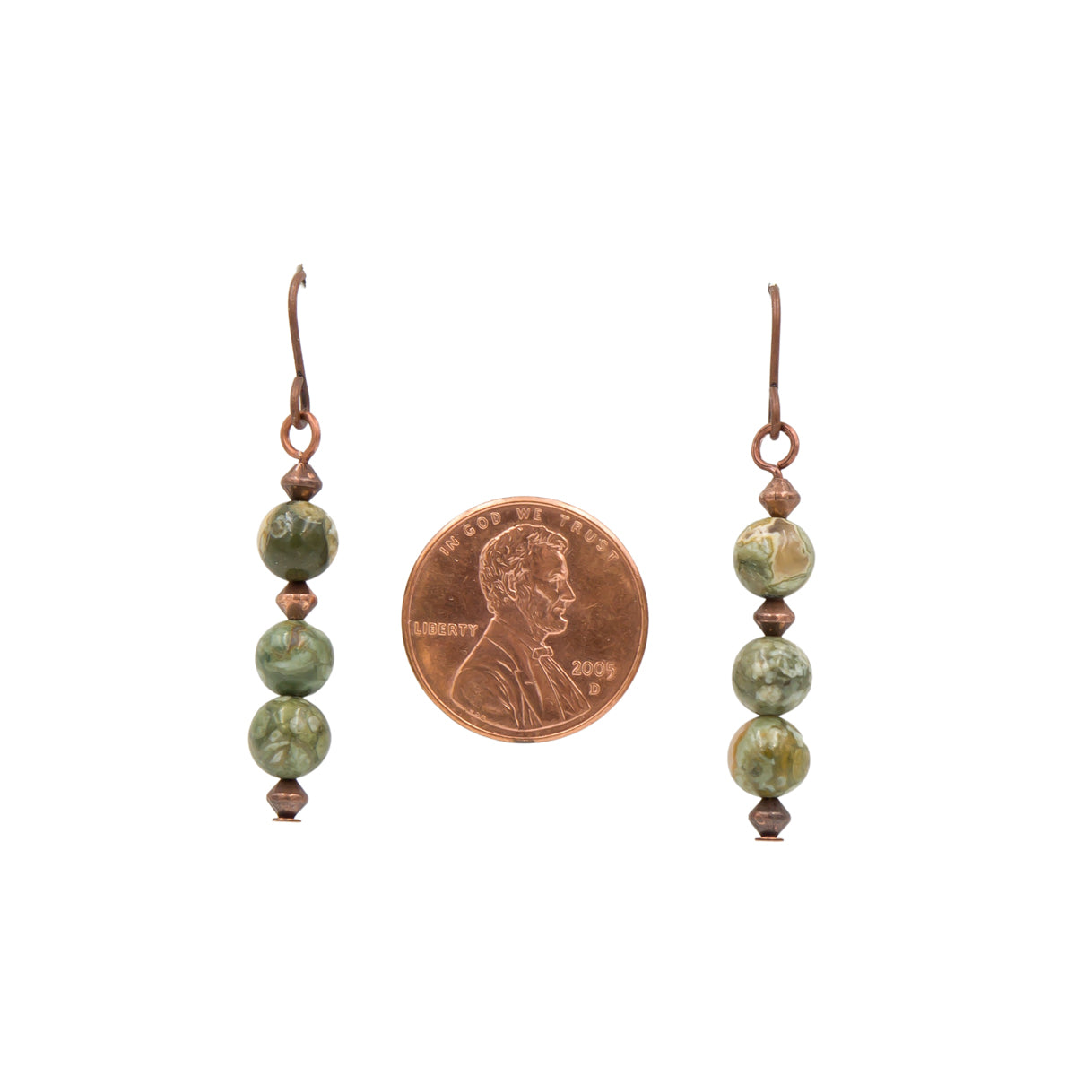 Earth Song Jewelry Jewelry - Copper Rainforest Jasper Earrings sizing with coin