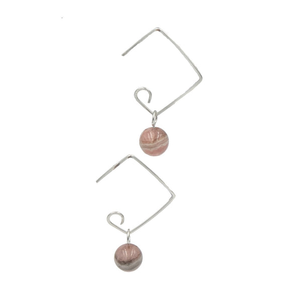 Earth Song Jewelry - Hammered Sterling silver modern square earrings with rhodochrosite - colorado's state mineral