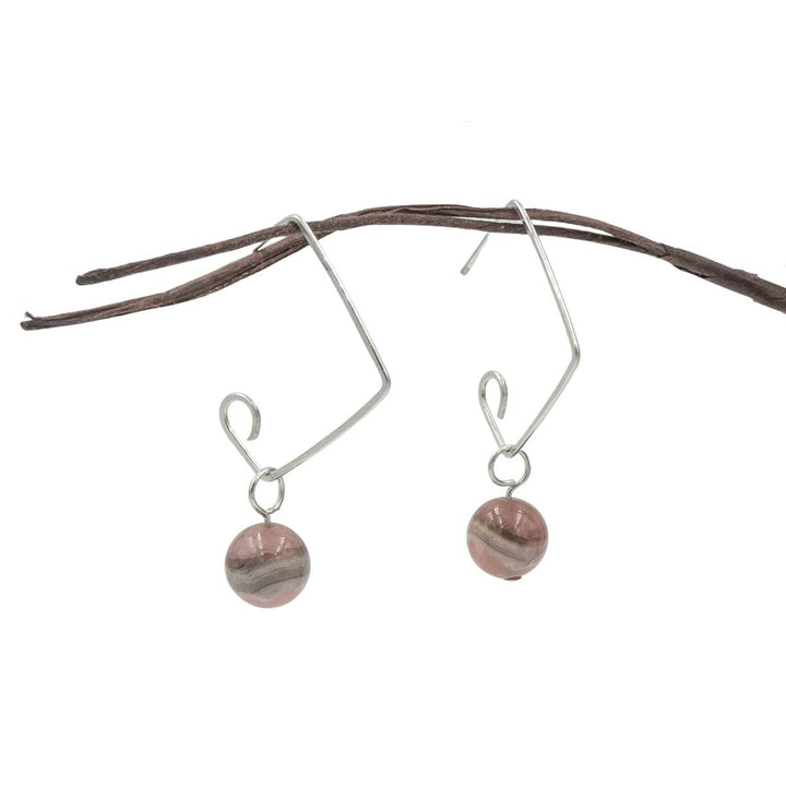 Earth Song Jewelry - Hammered Sterling silver modern square earrings with rhodochrosite - colorado's state mineral side