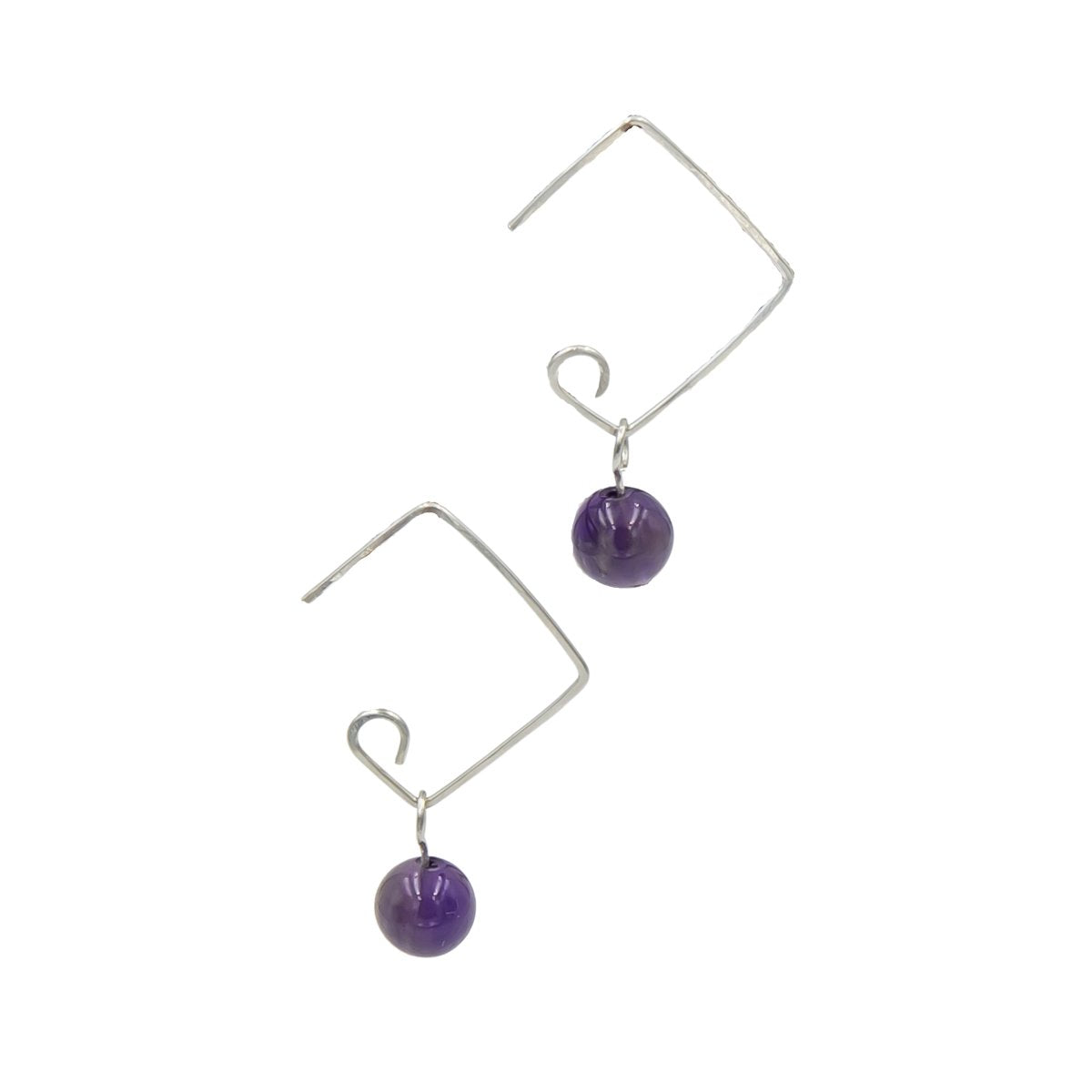 Earth Song Jewelry Modern Hammered Sterling Silver Amethyst Square Earrings
