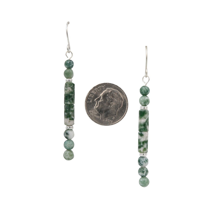 Earth Song Jewelry - Sterling silver tree agate handmade earrings sizing