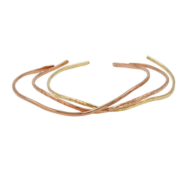 Earth Song Jewelry - Handmade hammered copper brass bangle  wave cuffs