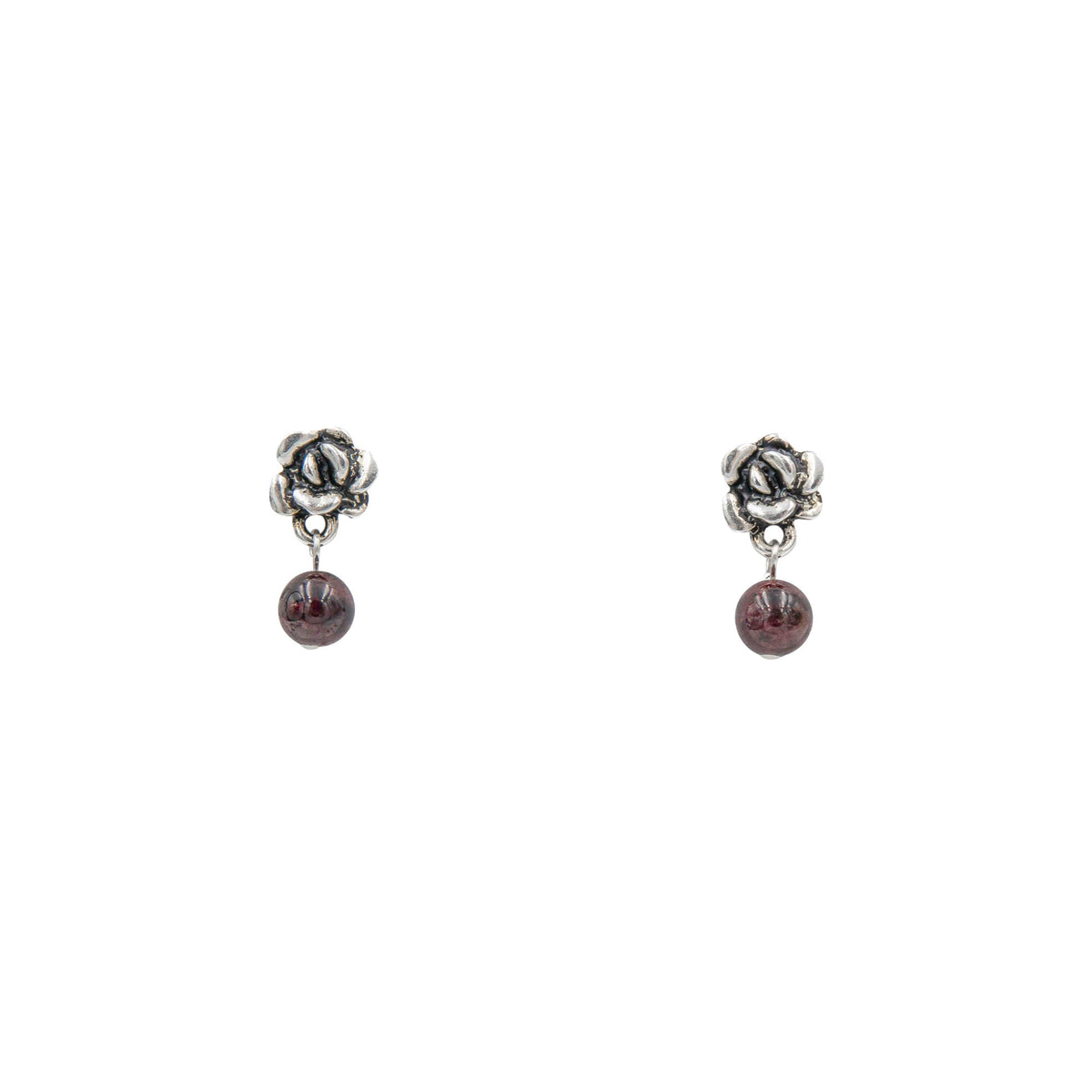 Earth Song Jewelry ~ Luscious wine-red Garnets hang from these beautiful flowering rose posts with Titanium posts wire . 