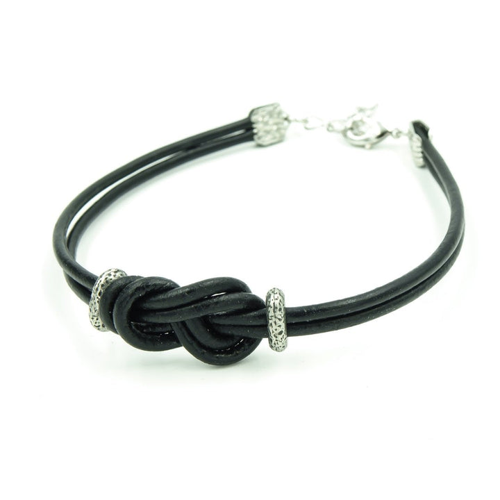 Earth Song Jewelry ~ Men's Black Greek Leather Infinity Knot Bracelet -Perfect Gift For Dad