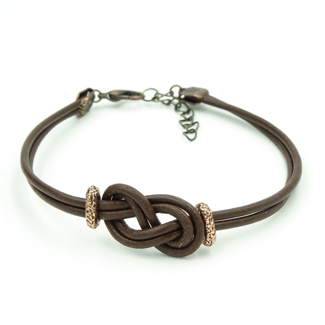 Earth Song Jewelry ~ Men&#39;s Brown Greek Leather Infinity Knot Bracelet -Perfect Gift For Dad