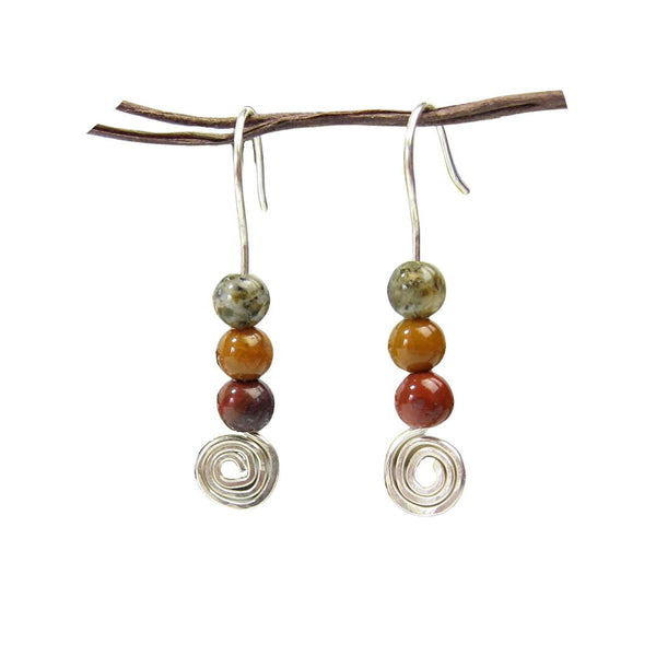 Earth Song Jewelry - Sterling Silver Jasper Stones with Spiral Earrings