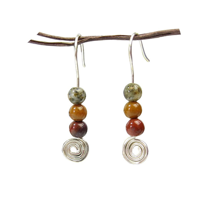 Earth Song Jewelry - Sterling Silver Jasper Stones with Spiral Earrings
