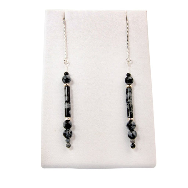 Earth Song Jewelry ~ Handmade Snowflakes On Black - Sterling Silver Ear Threads - Earth Song Jewelry 1