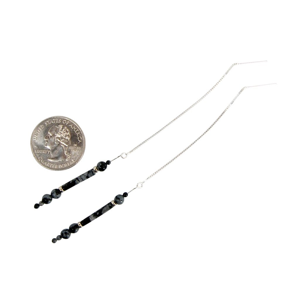 Earth Song Jewelry ~ Snowflakes On Black - Sterling Silver Ear Threads