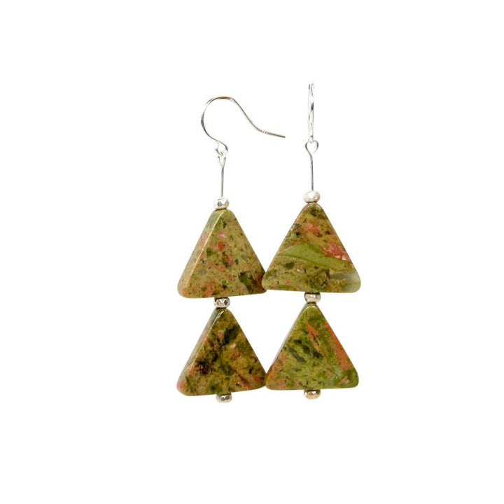 Earth Song Jewelry ~ Unakite Triangles Sterling Silver Handmade Earrings