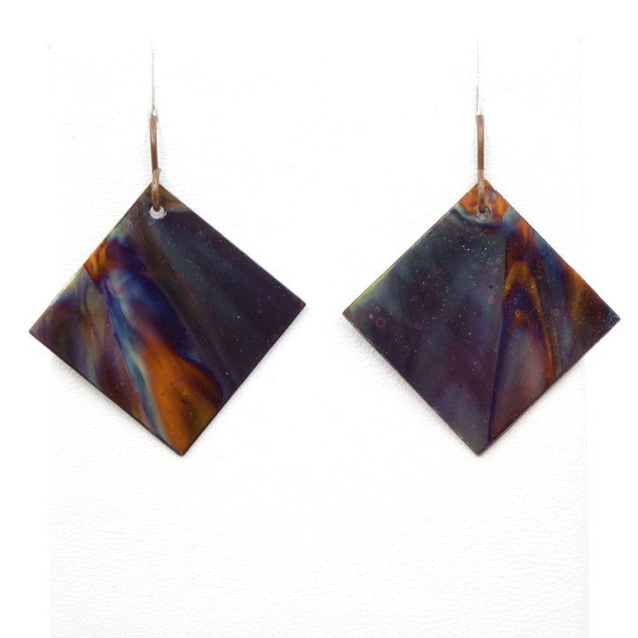 Earth Song Jewelry Jewelry - Torch Flamed Copper Square Earrings