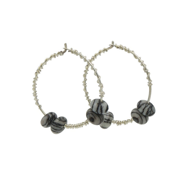 Silk Stone Sterling Silver Hoop Earrings Earth Song Jewelry Jewelry