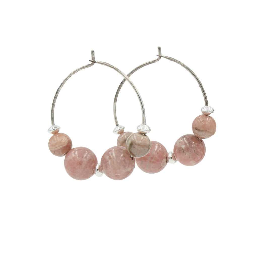 Earth Song Jewelry ~ Pink Rhodochrosite Hoops Handmade Artisan Earrings