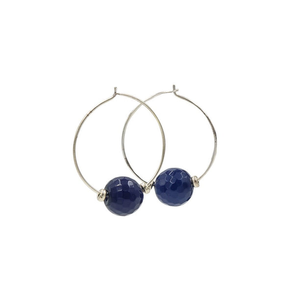 Earth Song Jewelry Jewelry - Blue Agate Silver Hoops Earrings