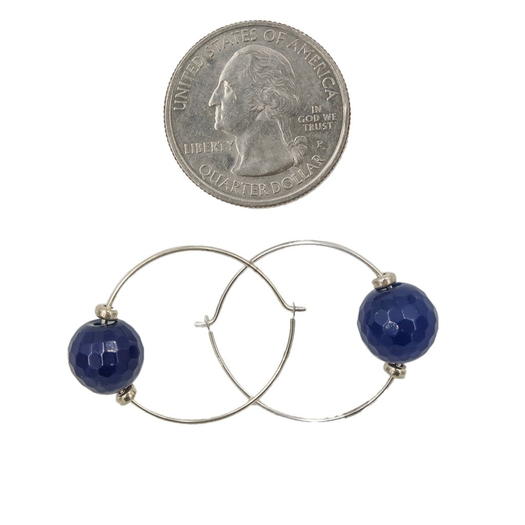 Earth Song Jewelry Jewelry - Blue Agate Silver Hoops Earrings Size