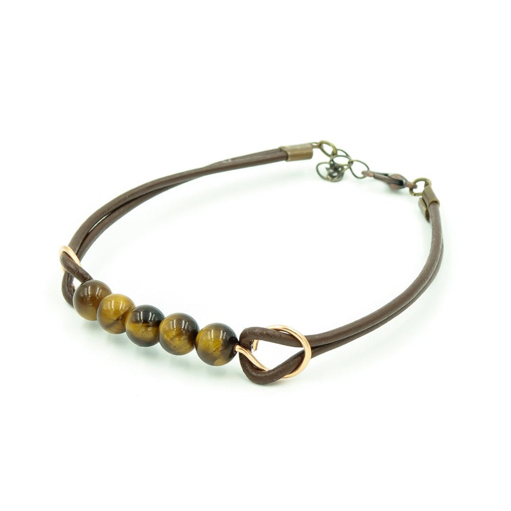 Earth Song Jewelry ~ Handmade Tigereye Stone With Copper On Greek Leather Mens Bracelet