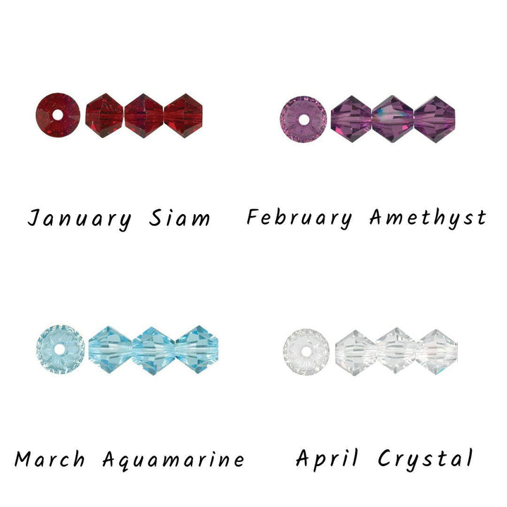 Swarovski crystals for January thru April for handmade Morse code sterling silver necklace by Earth Song Jewelry