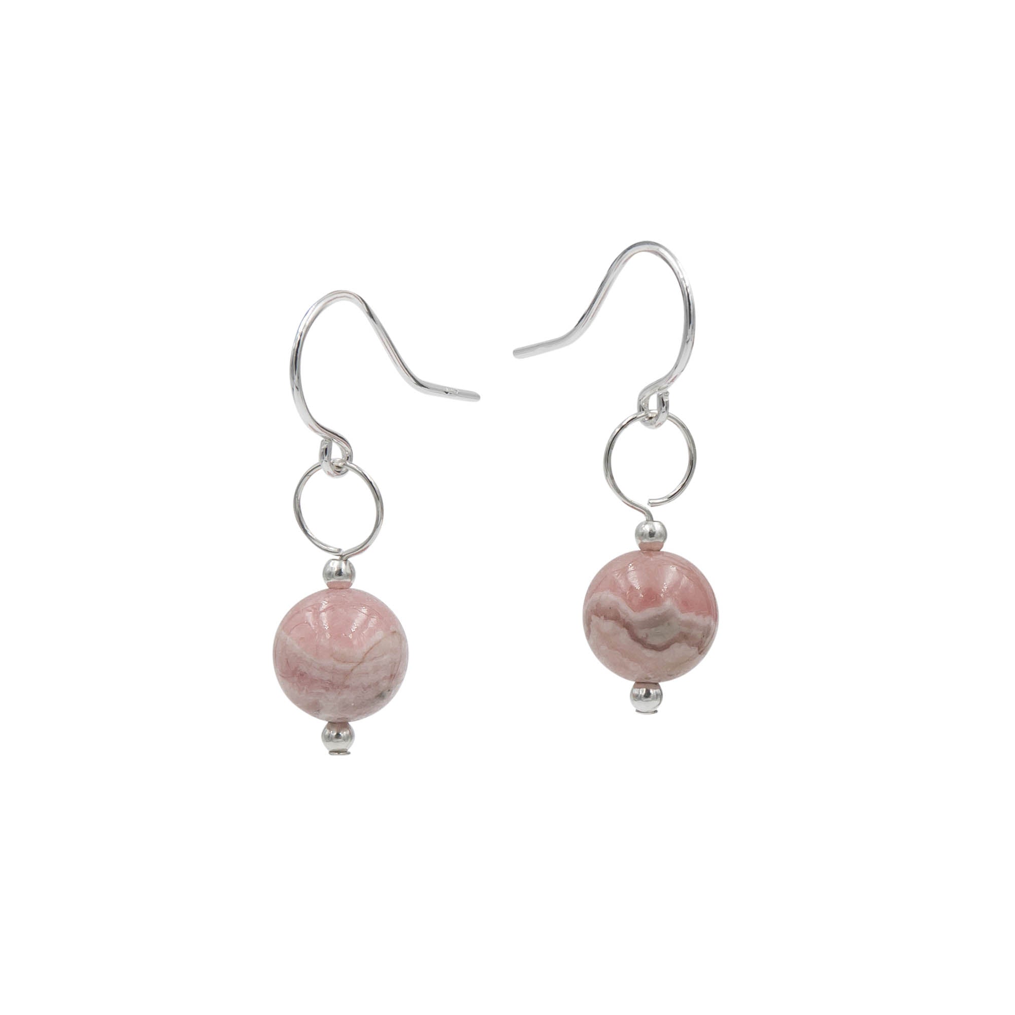 Earth Song Jewelry ~ Sterling Silver earrings with rare beauty, each uniquely marbled Rhodochrosite stone is a dance of various shades of pink .