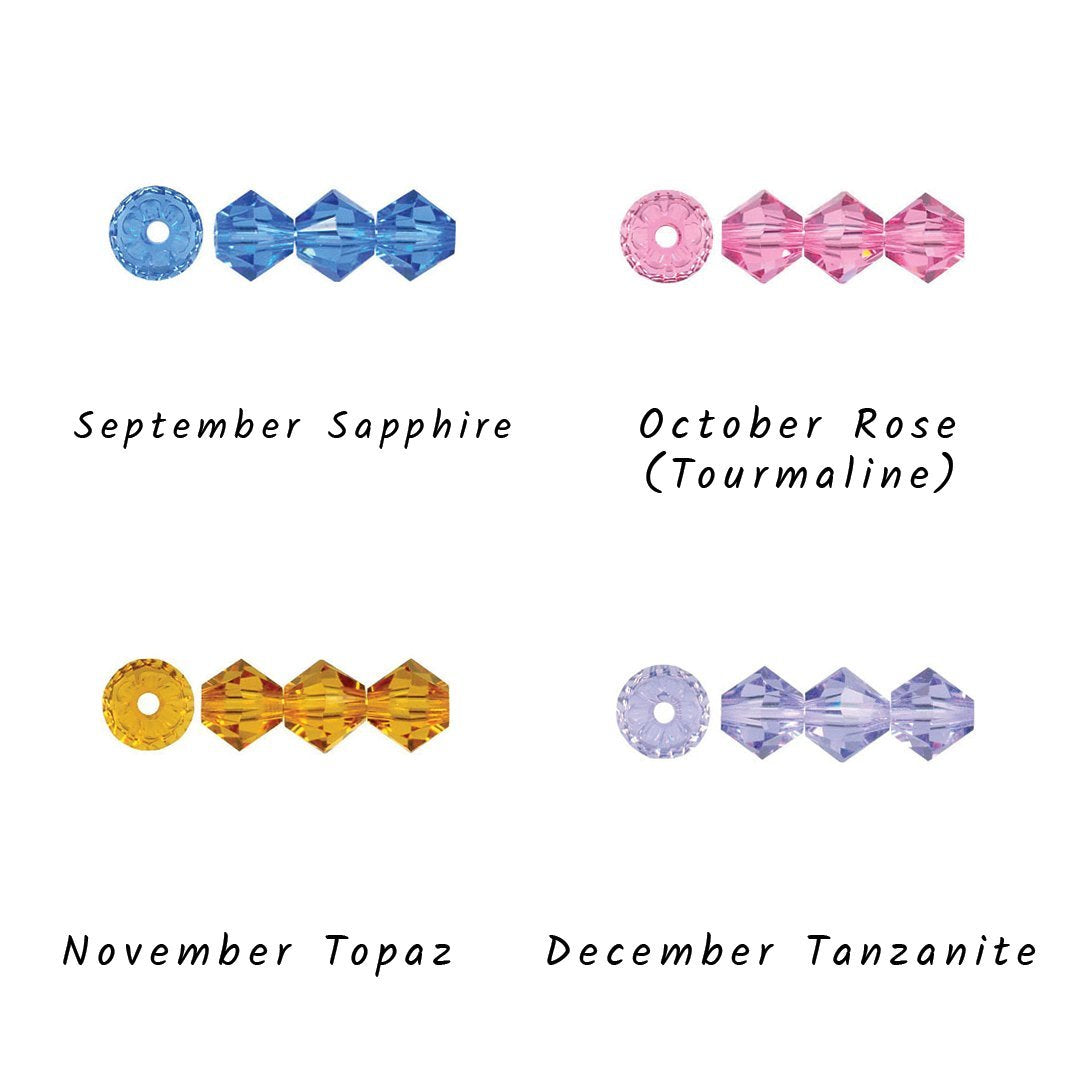 Swarovski crystals for September thru December for handmade Morse code sterling silver necklace by Earth Song Jewelry